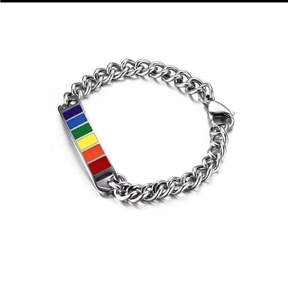 3 For $35 Stainless Steel Cuban Link Rainbow Pride Bracelet - Picture 3 of 4